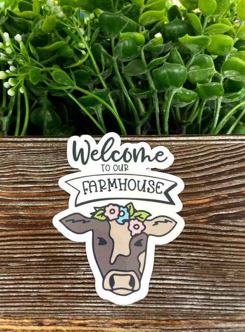 Welcome to our Farmhouse Cow, Die Cut Vinyl Sticker, , Boho Fun, Water